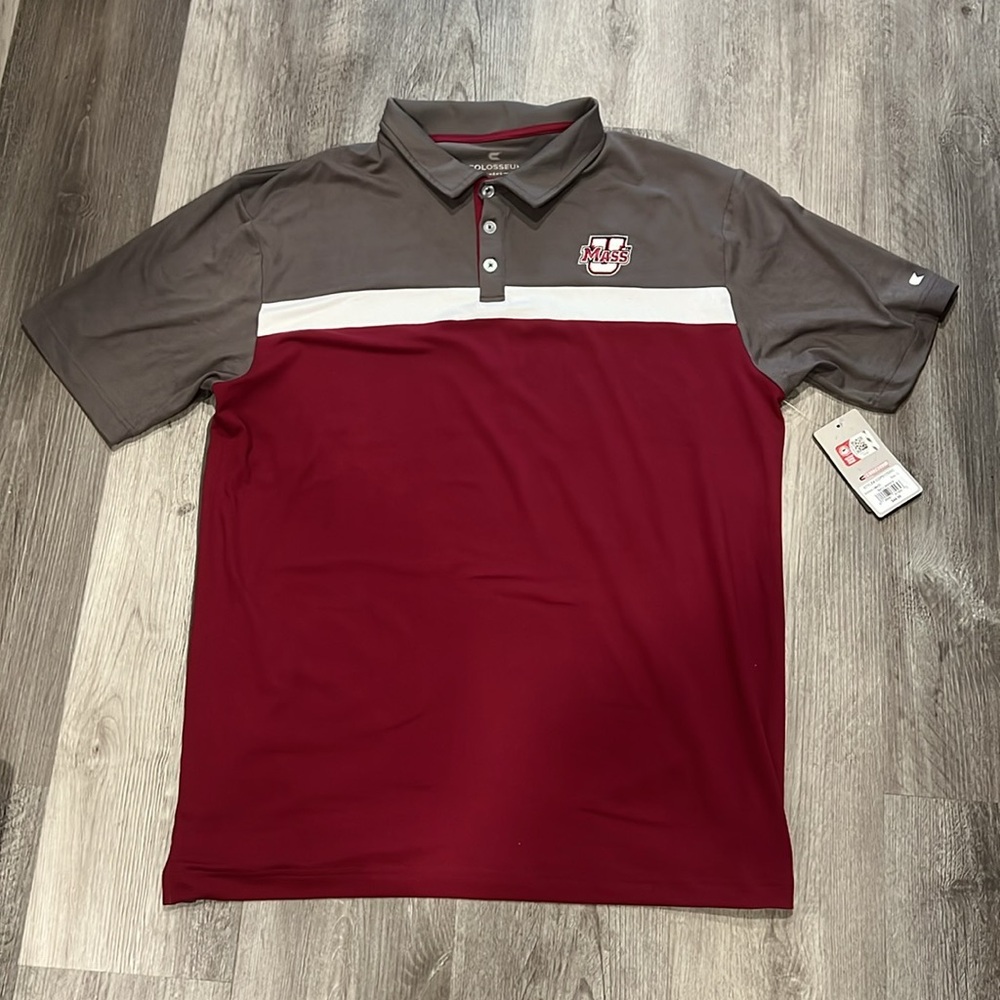 Colosseum UMASS Polo Collared Shirt, size L, NEW